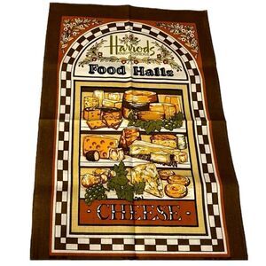 Vintage Harrods food Halls 1960s cheese tea towel Size 18 1/2” x 30”